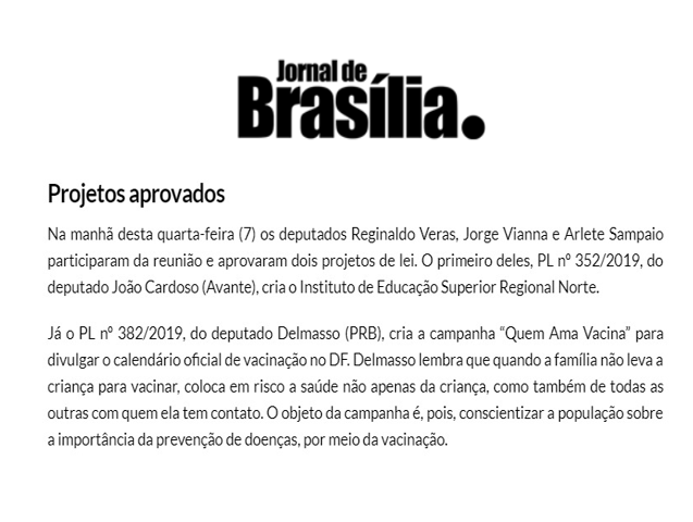 Jornal de Brasília: Delmasso cria campanha Quem ama vacina