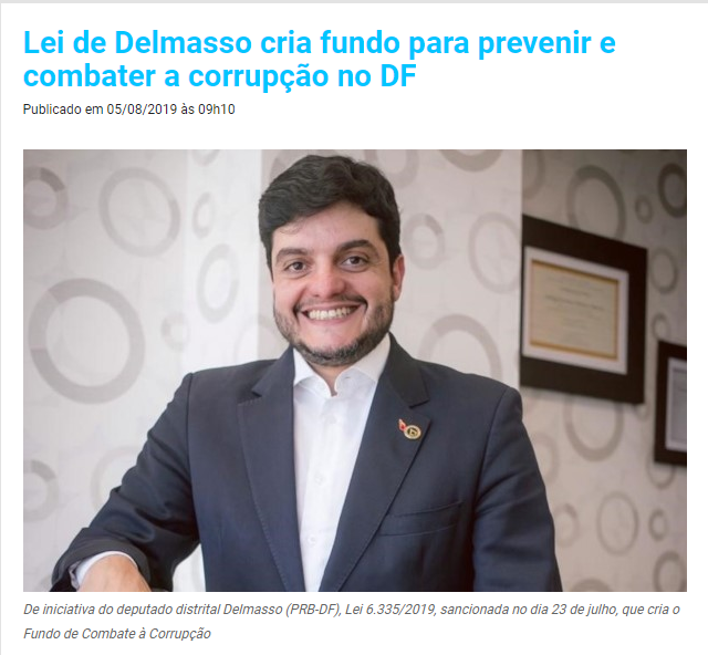 PRB: Lei de Delmasso cria fundo para prevenir e combater a corrupção no DF