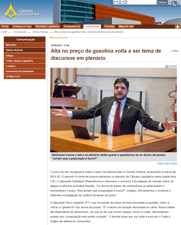 CLDF: Alta no preço da gasolina volta a ser tema de discursos em plenário