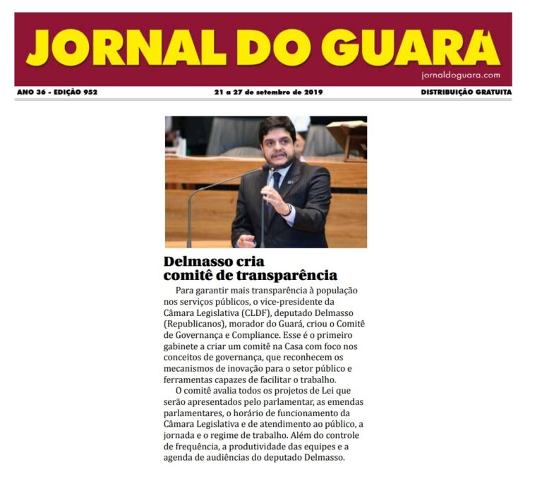 Jornal de Brasília: Delmasso cria Comitê de Transparência