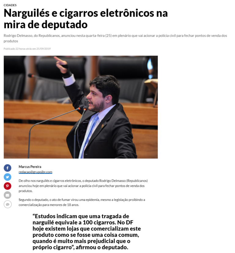 Jornal de Brasília: Narguilés e cigarros eletrônicos na mira de deputado