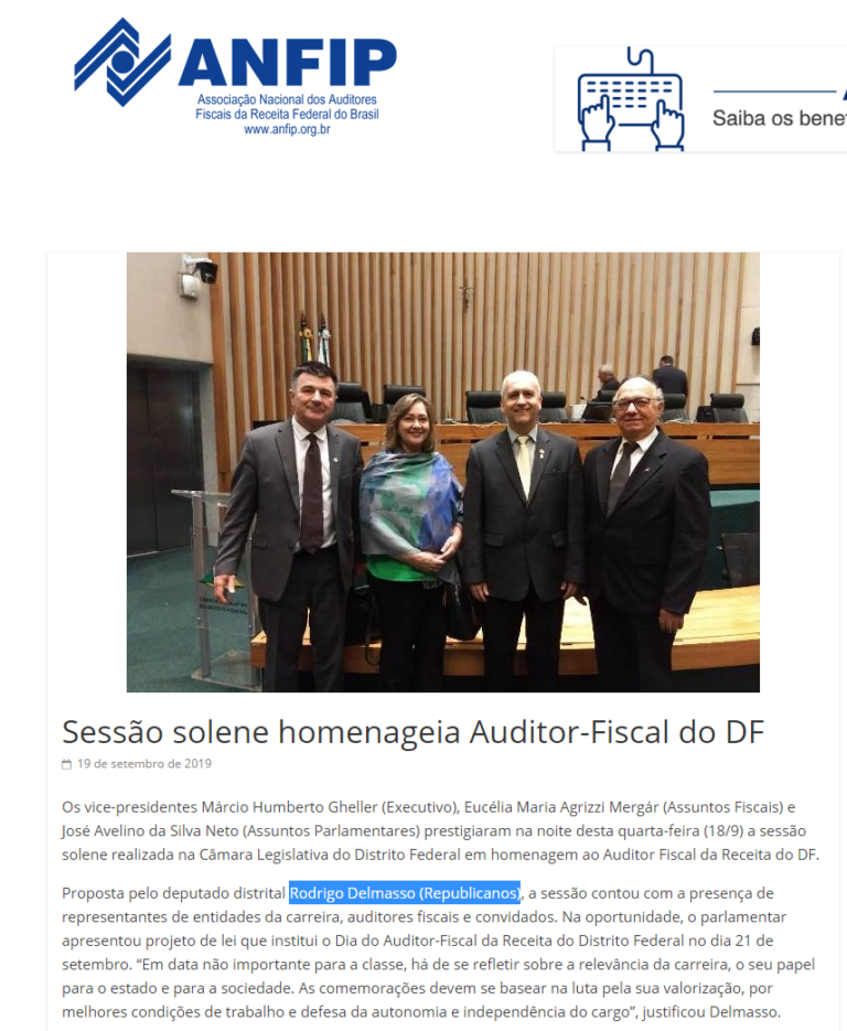 ANFIP: Sessão solene homenageia Auditor-Fiscal do DF