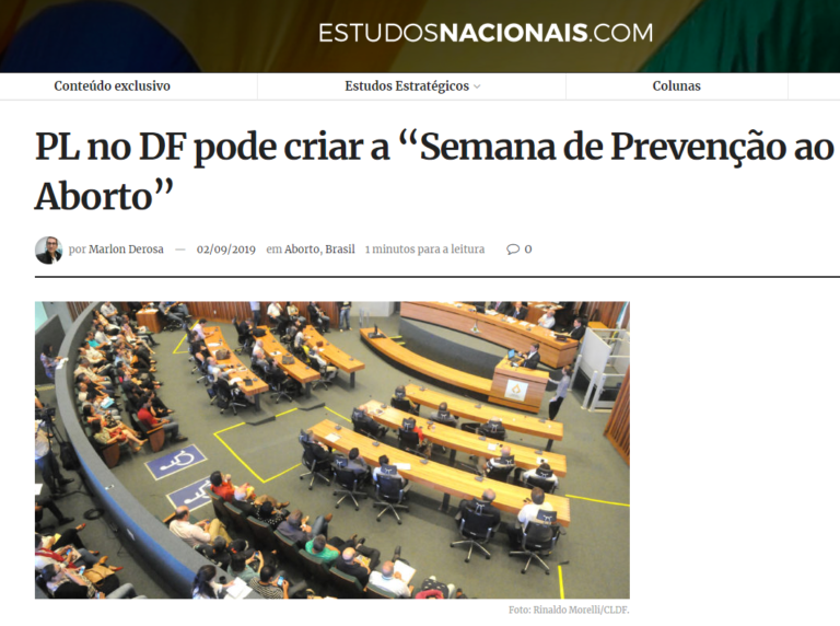 Estudos Nacionais: PL no DF pode criar a “Semana de Prevenção ao Aborto”