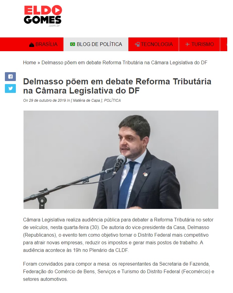 Eldo Gomes: Delmasso põem em debate Reforma Tributária na Câmara Legislativa do DF