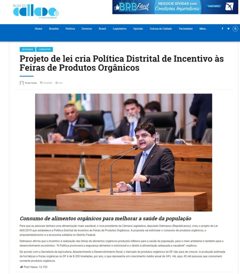 Blog do Callado: Projeto de lei cria Política Distrital de Incentivo às Feiras de Produtos Orgânicos