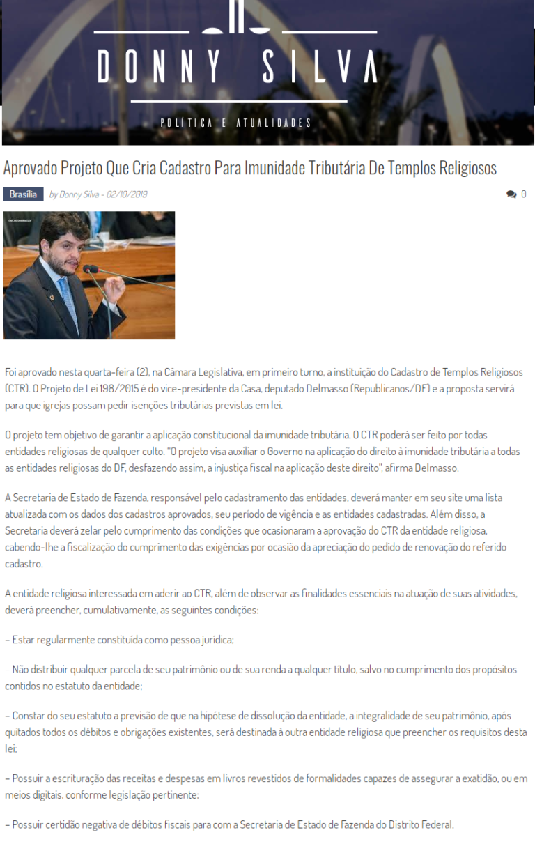 Blog do Donny Silva: Aprovado Projeto Que Cria Cadastro Para Imunidade Tributária De Templos Religiosos