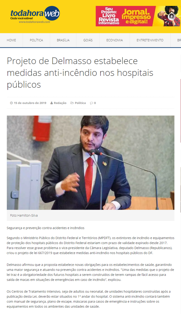 Toda Hora Web: Projeto de Delmasso estabelece medidas anti-incêndio nos hospitais públicos