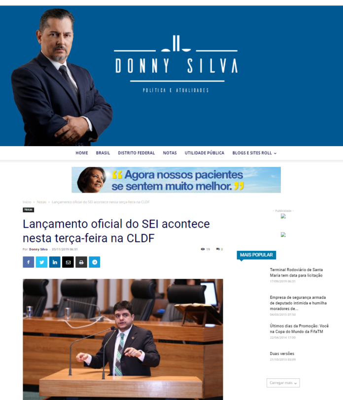 Donny Silva: Lançamento oficial do SEI acontece nesta terça-feira na CLDF