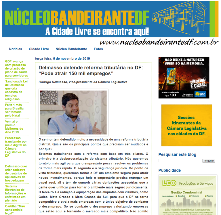 Núcleo Bandeirante DF: Delmasso defende reforma tributária no DF: “Pode atrair 150 mil empregos”