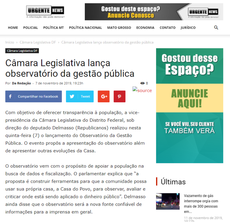 Urgente News: Câmara Legislativa lança observatório da gestão pública