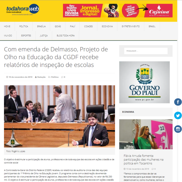 Toda Hora Web: Com emenda de Delmasso, Projeto de Olho na Educação da CGDF recebe relatórios de inspeção de escolas