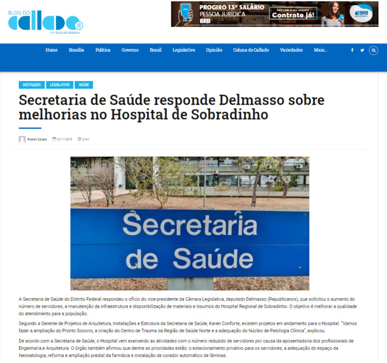 Blog do Calado: Secretaria de Saúde responde Delmasso sobre melhorias no Hospital de Sobradinho