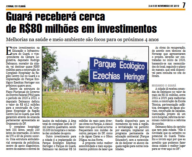 Jornal do Guará: Guará receberá cerca de R$80 milhões em investimentos