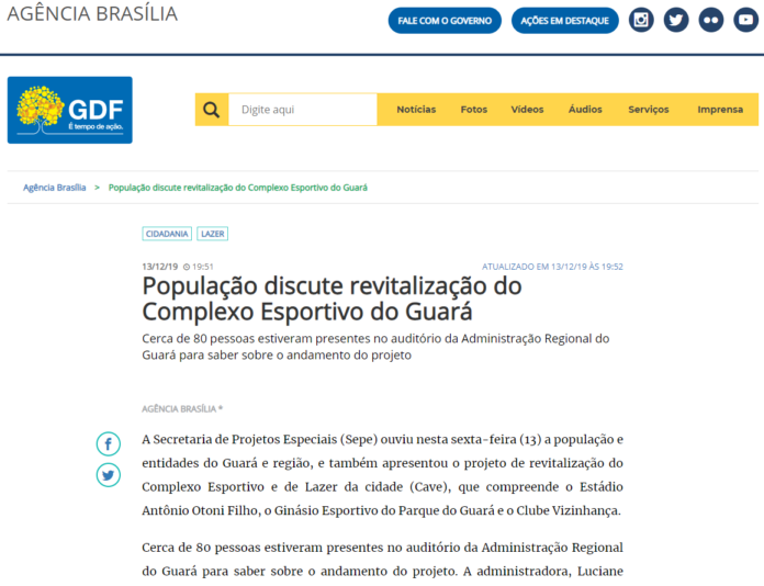 Agência Brasília: População discute revitalização do Complexo Esportivo do Guará