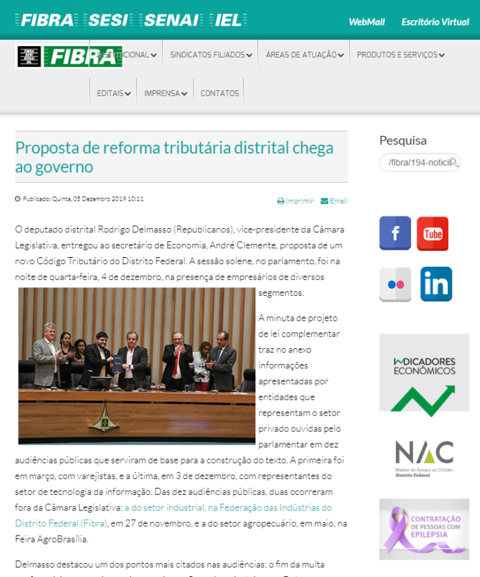 Sistema Fibra: Proposta de reforma tributária distrital chega ao governo