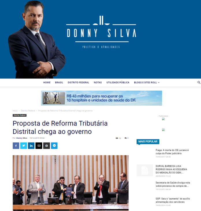 Donny Silva: Proposta de Reforma Tributária Distrital chega ao governo