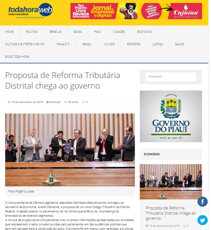 Toda Hora Web: Proposta de Reforma Tributária Distrital chega ao governo