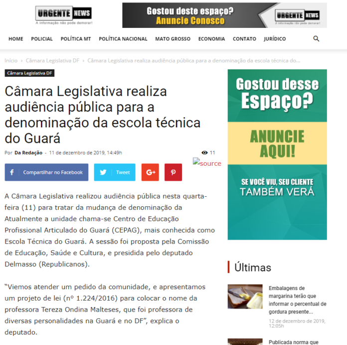 Urgente News: Câmara Legislativa realiza audiência pública para a denominação da escola técnica do Guará Urgente News: Câmara Legislativa realiza audiência pública para a denominação da escola técnica do Guará
