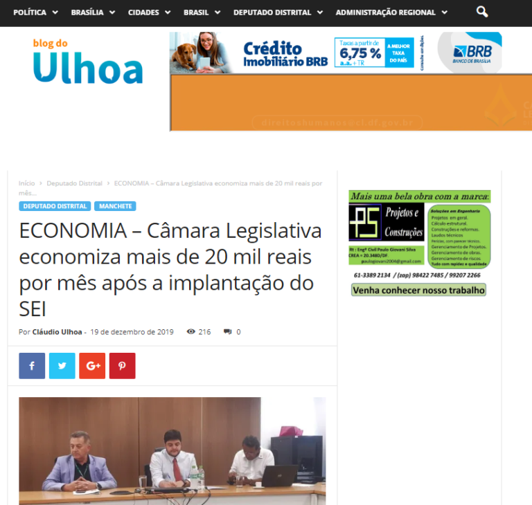 Blog do Ulhoa: ECONOMIA – Câmara Legislativa economiza mais de 20 mil reais por mês após a implantação do SEI