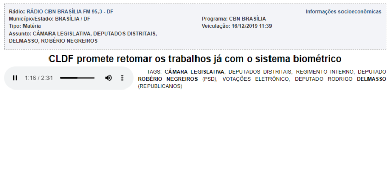 Rádio CBN: CLDF promete retomar os trabalhos já com o sistema biométrico