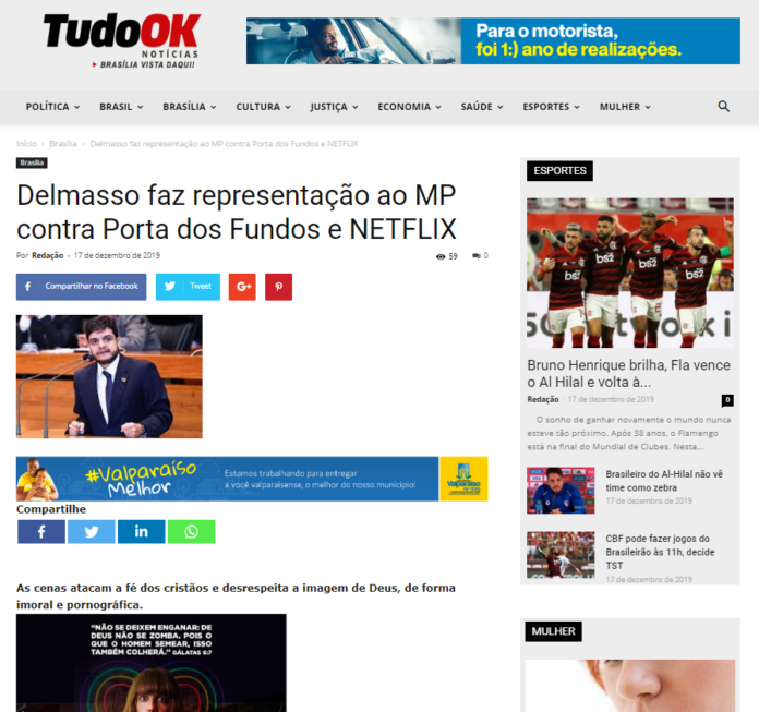 Tudo Ok Notícias: Delmasso faz representação ao MP contra Porta dos Fundos e NETFLIX