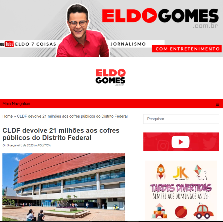 Eldo Gomes: CLDF devolve 21 milhões aos cofres públicos do Distrito Federal