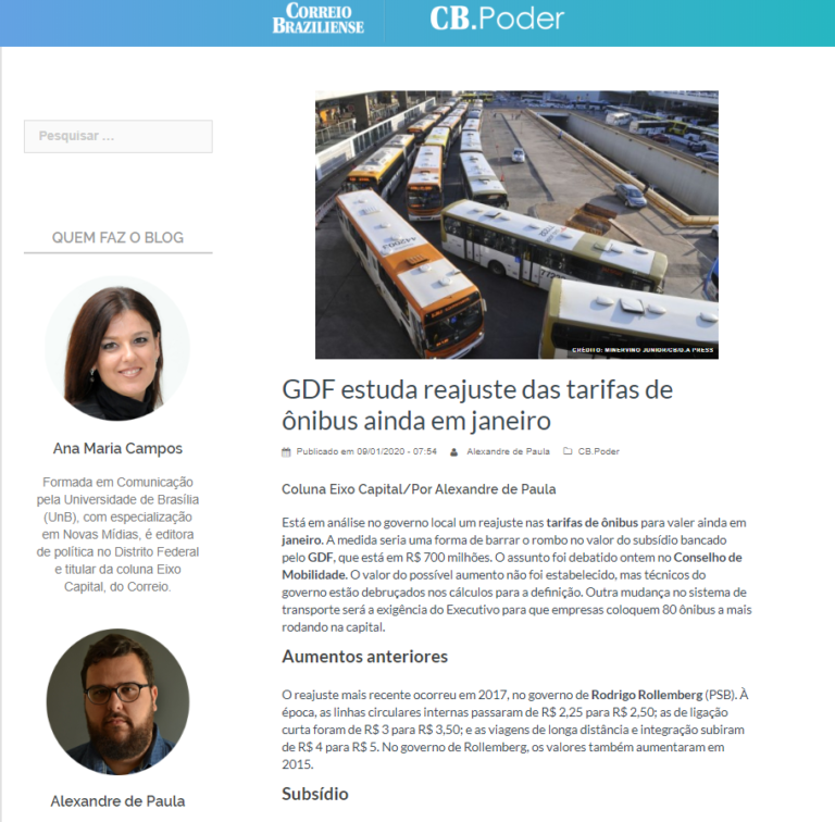 Correio Braziliense CB.Poder: GDF estuda reajuste das tarifas de ônibus ainda em janeiro