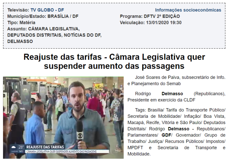 TV Globo DF: Reajuste das tarifas - Câmara Legislativa quer suspender aumento das passagens