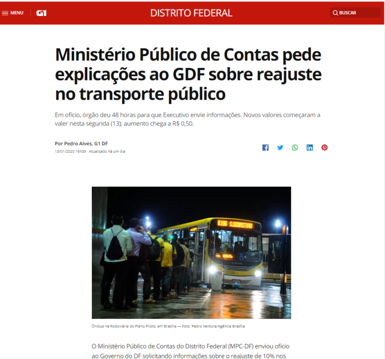 G1 DF: Ministério Público de Contas pede explicações ao GDF sobre reajuste no transporte público