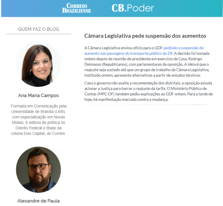 Correio Braziliense CB.Poder: Câmara Legislativa pede suspensão dos aumentos