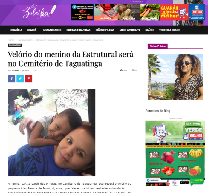 Blog da Zuleika: Velório do menino da Estrutural será no Cemitério de Taguatinga