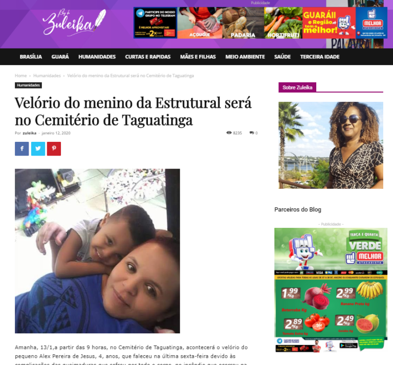 Blog da Zuleika: Velório do menino da Estrutural será no Cemitério de Taguatinga