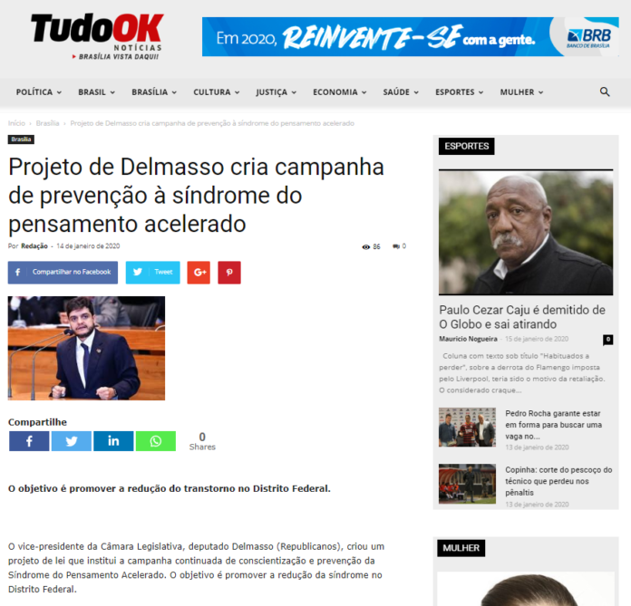 Tudo Ok: Projeto de Delmasso cria campanha de prevenção à síndrome do pensamento acelerado