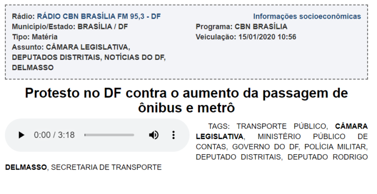 Rádio CBN: Protesto no DF contra o aumento da passagem de ônibus e metrô