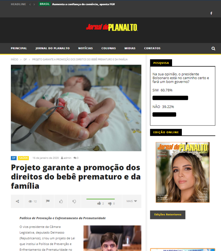 Jornal do Planalto: Projeto garante a promoção dos direitos do bebê prematuro e da família