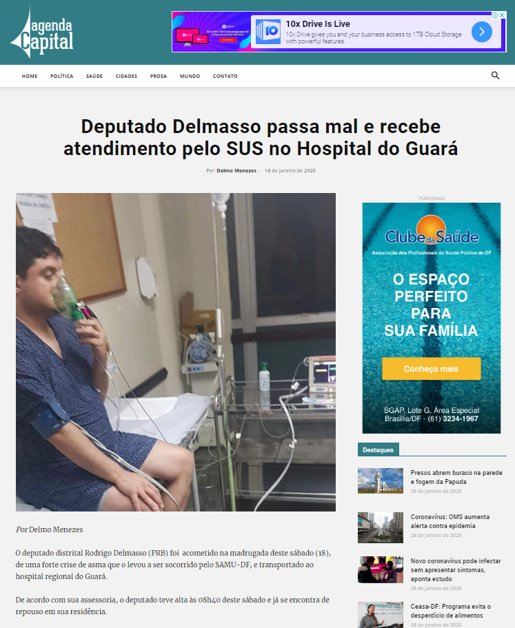 Agenda Capital: Deputado Delmasso passa mal e recebe atendimento pelo SUS no Hospital do Guará