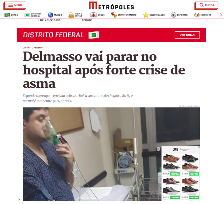 Metrópoles: Delmasso vai parar no hospital após forte crise de asma