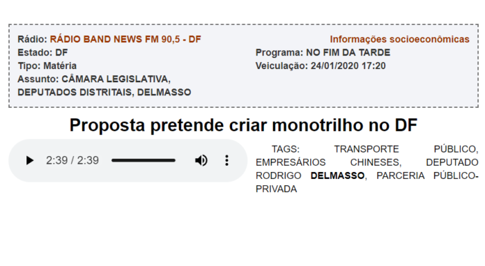 Rádio Band News FM: Proposta pretende criar monotrilho no DF