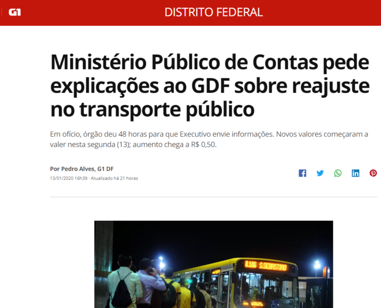 G1: Ministério Público de Contas pede explicações ao GDF sobre reajuste no transporte público