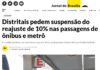 Jornal de Brasília: Distritais pedem suspensão do reajuste de 10% nas passagens de ônibus e metrô