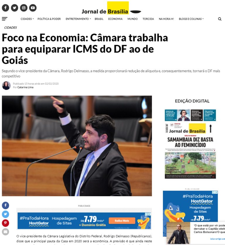 Jornal de Brasília: Foco na Economia: Câmara trabalha para equiparar ICMS do DF ao de Goiás