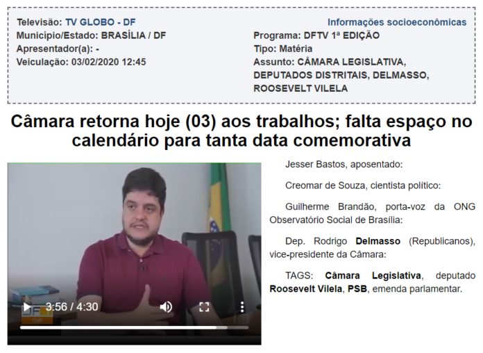 TV Globo DF - Câmara retorna hoje (03) aos trabalhos; falta espaço no calendário para tanta data comemorativa