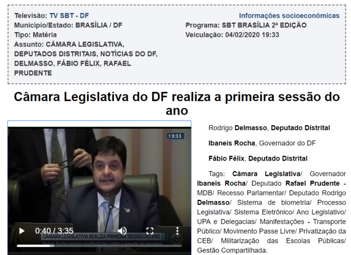 TV SBT DF: Câmara Legislativa do DF realiza a primeira sessão do ano