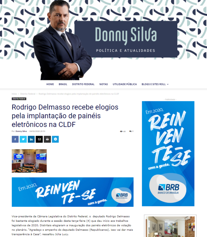 Donny Silva: Rodrigo Delmasso recebe elogios pela implantação de painéis eletrônicos na CLDF