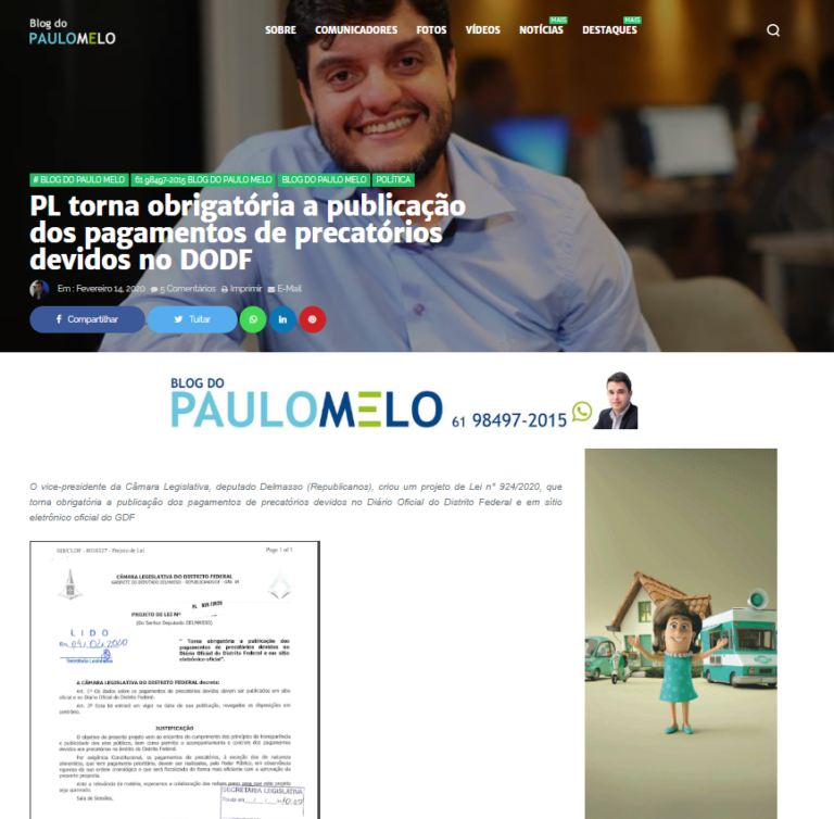 Blog do Paulo Melo: PL torna obrigatória a publicação dos pagamentos de precatórios devidos no DODF
