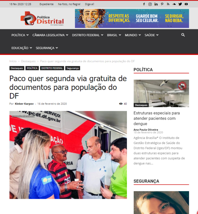 Política Distrital: Paco quer segunda via gratuita de documentos para população do DF