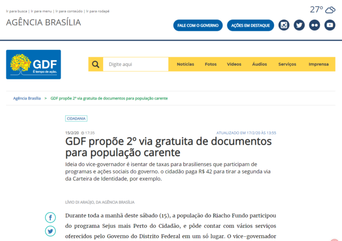 Agência Brasília: GDF propõe 2º via gratuita de documentos para população carente