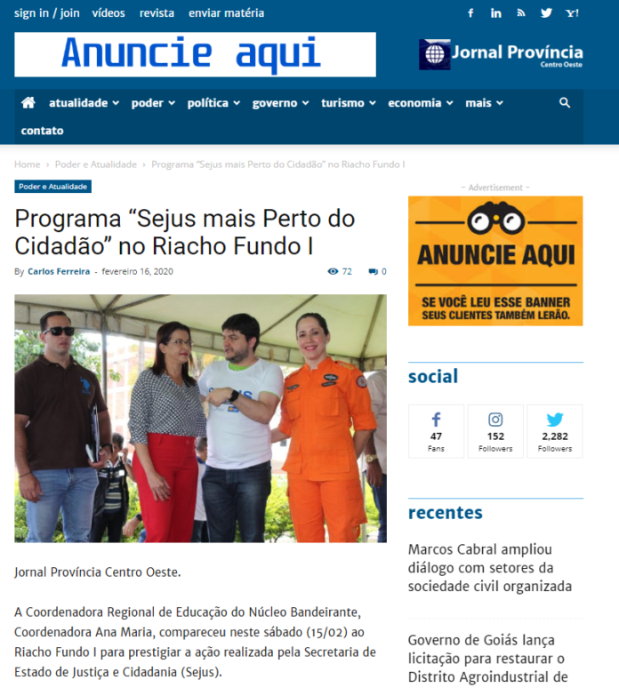 Jornal Província Centro Oeste: Programa “Sejus mais Perto do Cidadão” no Riacho Fundo I