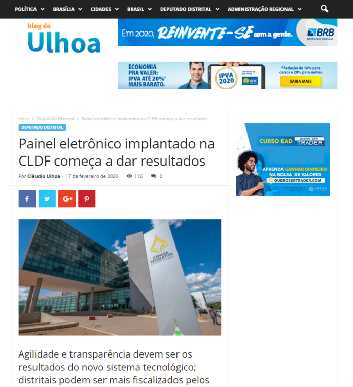 Blog do Ulhoa: Painel eletrônico implantado na CLDF começa a dar resultados