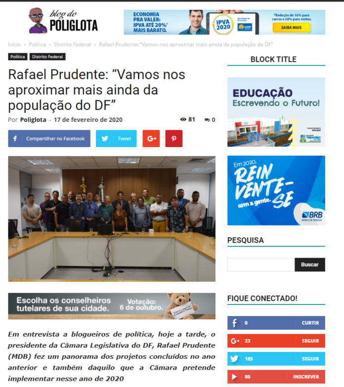 Blog do Poliglota: Rafael Prudente: “Vamos nos aproximar mais ainda da população do DF”